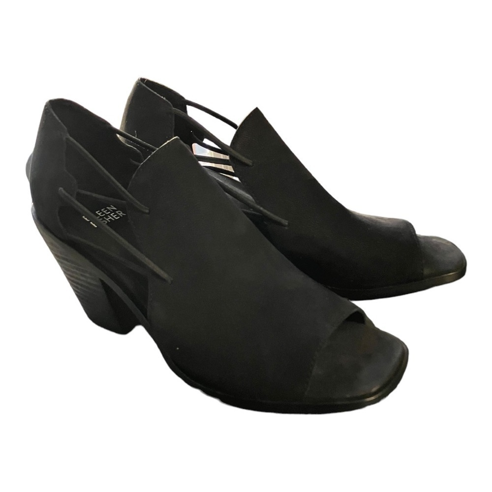 Eileen Fisher Black Suede Alfie Heels Peep Toe 3” Block Size 7 New Box - Picture 7 of 10